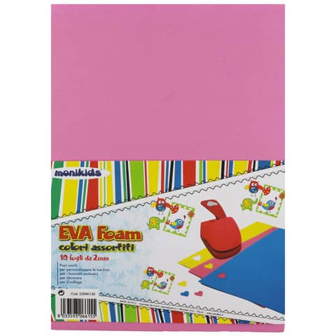Foam in gomma Nikoffice EVA formato A4 colori assortiti non adesivo - conf. 10 fogli - 23NIK130